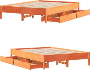 vidaXL vidaXL Rama łóżka bez materaca, woskowy brąz, 160x200 cm, lita sosna 9