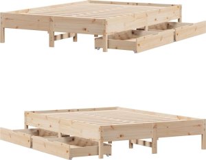 vidaXL Rama łóżka bez materaca, 140x200 cm, lite drewno sosnowe 9