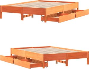 vidaXL vidaXL Rama łóżka bez materaca, woskowy brąz, 135x190 cm, lita sosna 9