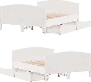 vidaXL vidaXL Rama łóżka bez materaca, biała, 120x200 cm, drewno sosnowe 9