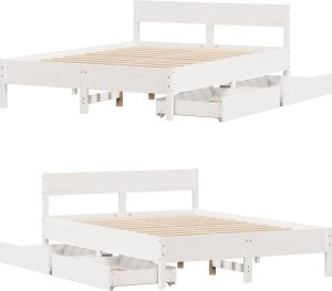 vidaXL vidaXL Rama łóżka bez materaca, biała, 140x200 cm, lite drewno sosnowe 9