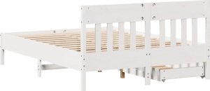 vidaXL Rama łóżka bez materaca, biała, 135x190 cm, lite drewno sosnowe 8
