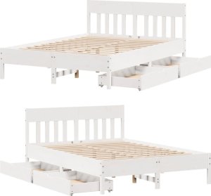 vidaXL Rama łóżka bez materaca, biała, 135x190 cm, lite drewno sosnowe 9