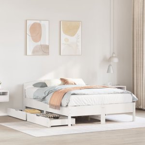 vidaXL Rama łóżka bez materaca, biała, 140x200 cm, lite drewno sosnowe 2