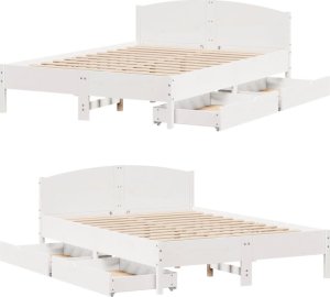 vidaXL Rama łóżka bez materaca, biała, 140x200 cm, lite drewno sosnowe 9