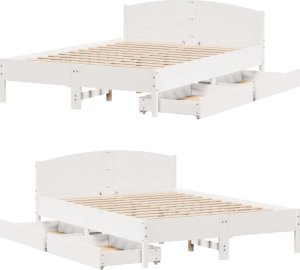 vidaXL Rama łóżka bez materaca, biała, 120x190 cm, lite drewno sosnowe 9