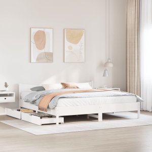 vidaXL vidaXL Rama łóżka z szufladami, biała, 200x200 cm, sosnowa 3