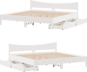 vidaXL vidaXL Rama łóżka z szufladami, biała, 200x200 cm, sosnowa 9