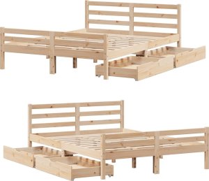 vidaXL vidaXL Rama łóżka bez materaca, 140x190 cm, lite drewno sosnowe 9
