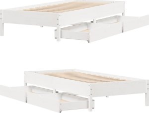 vidaXL vidaXL Rama łóżka bez materaca, biała, 90x190 cm, lite drewno sosnowe 9