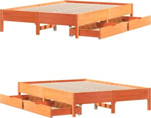 vidaXL vidaXL Rama łóżka bez materaca, woskowy brąz, 120x190 cm, sosnowa 9