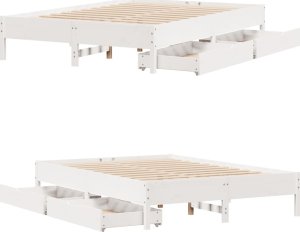 vidaXL vidaXL Rama łóżka bez materaca, biała, 135x190 cm, lite drewno sosnowe 9