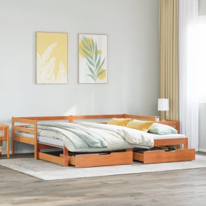 vidaXL vidaXL Łóżko dzienne rozsuwane, z szufladami, woskowy brąz, 80x200 cm 3