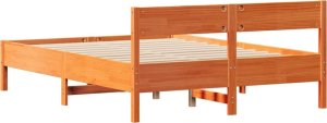 vidaXL vidaXL Rama łóżka bez materaca, woskowy brąz, 135x190 cm, lita sosna 8