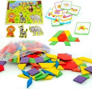 Rosfix UKŁADANKA DREWNIANA PUZZLE EDUKACYJNE GRY NAUKA KLOCKI ZOO KSZTAŁTY PREZENT 1