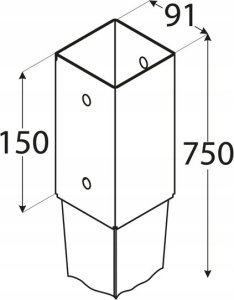 Prokmet Podstawa słupa wbijana. Solidna (szer 90 mm, dł 750 mm, gr 1.5 mm) 7