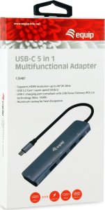Adapter AV Equip Equip Dock USB-C->HDMI,3xUSB3.0,100WPD       4K30Hz 0.25m gr 4