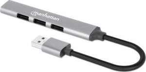 Serwer plików Manhattan MANHATTAN 4Port USB-A Hub 3x480Mbit/s 1xGbit/s USB-A Stecker 1