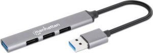 Serwer plików Manhattan MANHATTAN 4Port USB-A Hub 3x480Mbit/s 1xGbit/s USB-A Stecker 7
