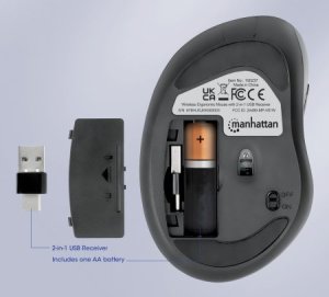 Mysz Manhattan Ergonomiczna mysz bezprzewodowa USB-A/C 6 przycisków + kółko myszy 6