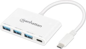 HUB USB Manhattan MANHATTAN 3-Port USB 3.0 Typ-C Hub USB-C-Stecker auf 3x USB-A-Buchsen und 1x Typ C 100 W PD-Buchse 5 Gbit/s USB 3.2 Gen 1 weiss 1