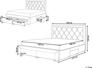 Beliani Łóżko z szufladami welurowe 160 x 200 cm niebieskie LIEVIN 2