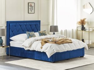 Beliani Łóżko z szufladami welurowe 160 x 200 cm niebieskie LIEVIN 3