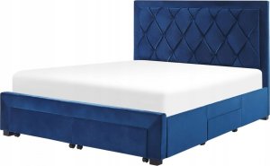 Beliani Łóżko z szufladami welurowe 160 x 200 cm niebieskie LIEVIN 4