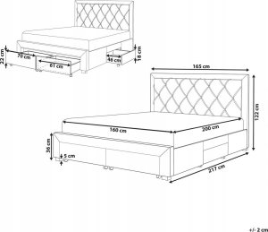 Beliani Łóżko z szufladami welurowe 160 x 200 cm niebieskie LIEVIN 8