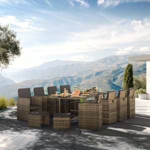 Tectake Meble ogrodowe technorattan Palma 8+4+1 z pokrowcem - naturalny/ciemnoszary 2