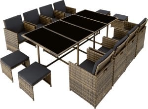 Tectake Meble ogrodowe technorattan Palma 8+4+1 z pokrowcem - naturalny/ciemnoszary 7