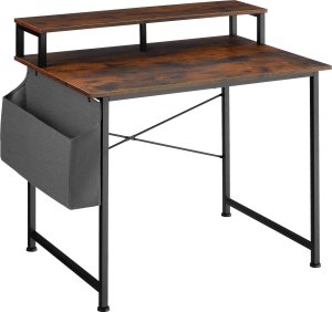 Biurko Tectake Biurko komputerowe z nadstawką na monitor - Drewno industrialne ciemne, rustykalne, 120 cm 1