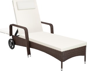 Tectake Leżak ogrodowy na kółkach, technorattan - brązowy mieszany 3