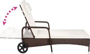 Tectake Leżak ogrodowy na kółkach, technorattan - brązowy mieszany 4