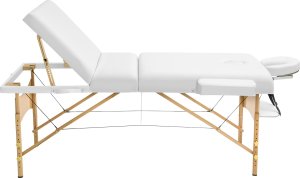 Tectake 3-strefowy stoł do masażu Somwang z 7,5 cm wyściółką, rolkami i drewnianą ramą - biały 3