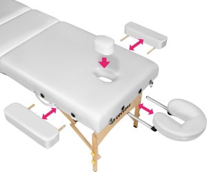 Tectake 3-strefowy stoł do masażu Somwang z 7,5 cm wyściółką, rolkami i drewnianą ramą - biały 5