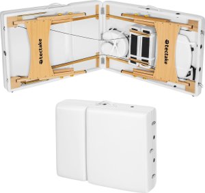 Tectake 3-strefowy stoł do masażu Somwang z 7,5 cm wyściółką, rolkami i drewnianą ramą - biały 6