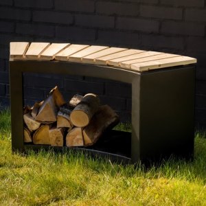 Esschert Design Esschert Design Ławka ze schowkiem na drewno, zakrzywiona 1