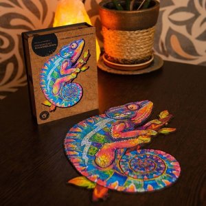 vidaXL UNIDRAGON 314-cz., drewniane puzzle Iridescent Chameleon, 31x41 cm 1