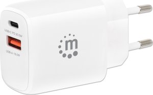 Ładowarka Manhattan 2-Port USB-Ladegerät PD USB-C/-A-Buchse 20W weiß 1