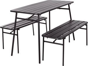 ProGarden ProGarden 3-cz. zestaw mebli ogrodowych: stół i ławki, stal, szary 2