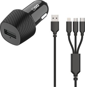 Ładowarka 2GO 2GO KFZ-Ladegerät 3000mA 3in1 Micro-USB, Lightning, USB-C sw 1