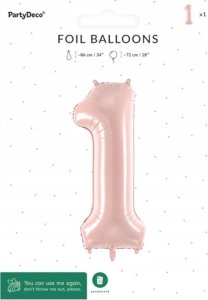PartyDeco Balon foliowy 1 jasny różowy 72cm 6