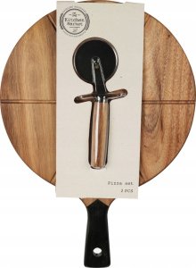 Deska do krojenia Excellent Houseware Deska do pizzy drewniana okrągła z nożem 30 cm 2 el. 2