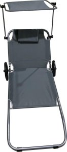 Enero LEŻAK SKŁADANY PLAŻOWY Z DASZKIEM NA KÓŁKACH 116x62x62-90CM SZARY 2