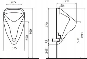 Pisuar Geberit Geberit pisuar Alex, dopływ u góry, odpływ do tyłu 502.905.00.1 2