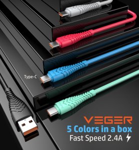 Kabel USB Veger USB-A - USB-C 1.2 m Czarny 9