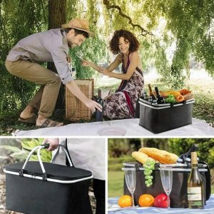 Aptel Pojemny KOSZ PIKNIKOWY Termiczny Składany 44x23x22cm czarny BQ27C 6