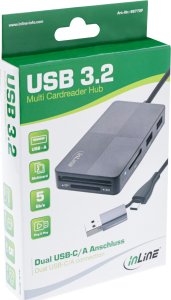 Czytnik InLine InLine® USB 3.2 Multi Cardreader Hub, SD/TF/MS/XD/CF, 3-port USB-A, Dual 6