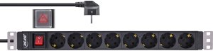InLine InLine® 19" socket strip, 8-way earthing contact, with switch, 2m, black, variable mounting brackets 2